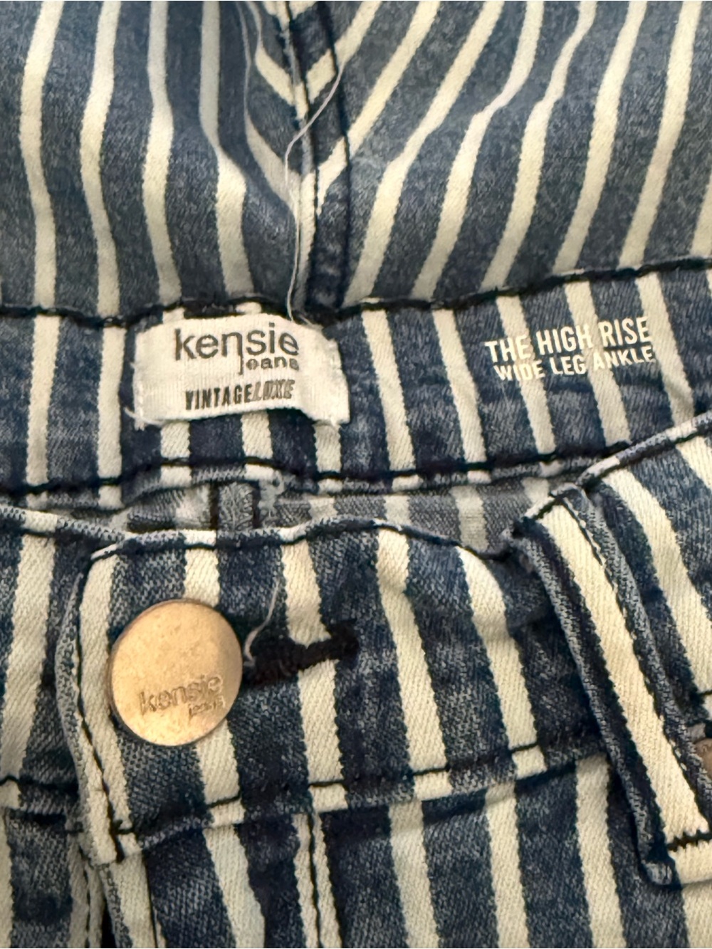 Kensie Blue and White Vertical-Striped Wide-Leg Jeans - Picture 7 of 8